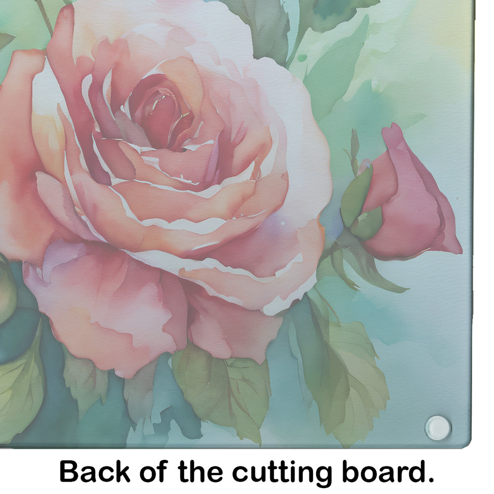 Oklahoma Roses in Watercolor Glass Cutting Board