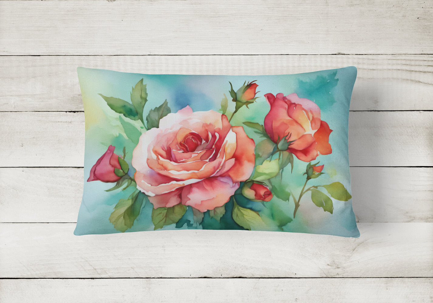 Oklahoma Roses in Watercolor Throw Pillow