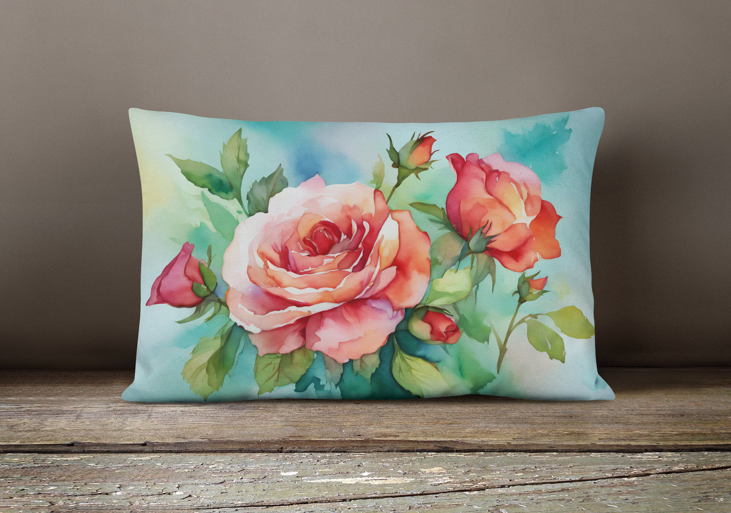 Oklahoma Roses in Watercolor Throw Pillow