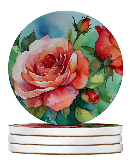 Buy this Oklahoma Roses in Watercolor Large Sandstone Coasters Pack of 4