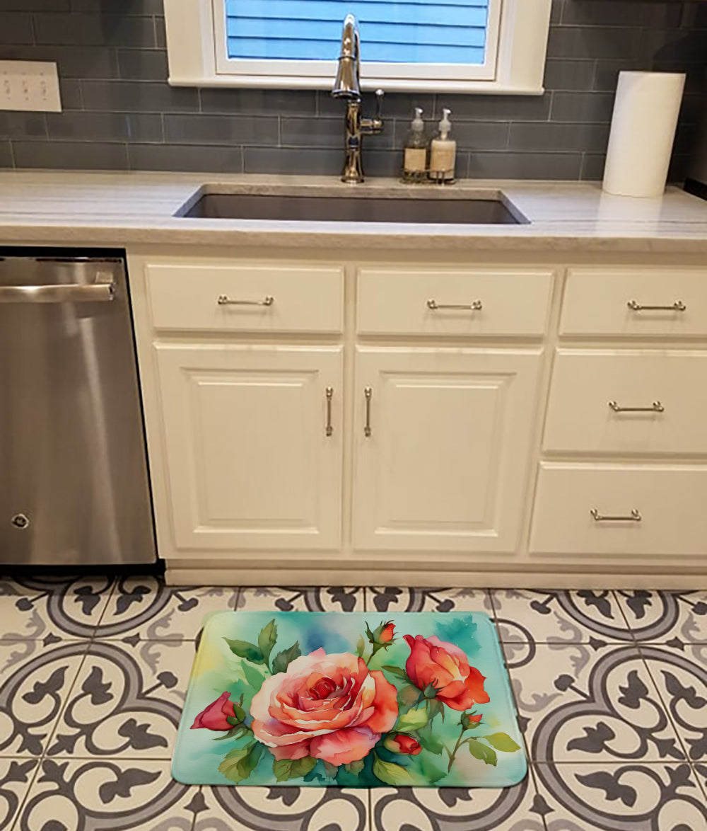 Oklahoma Roses in Watercolor Memory Foam Kitchen Mat