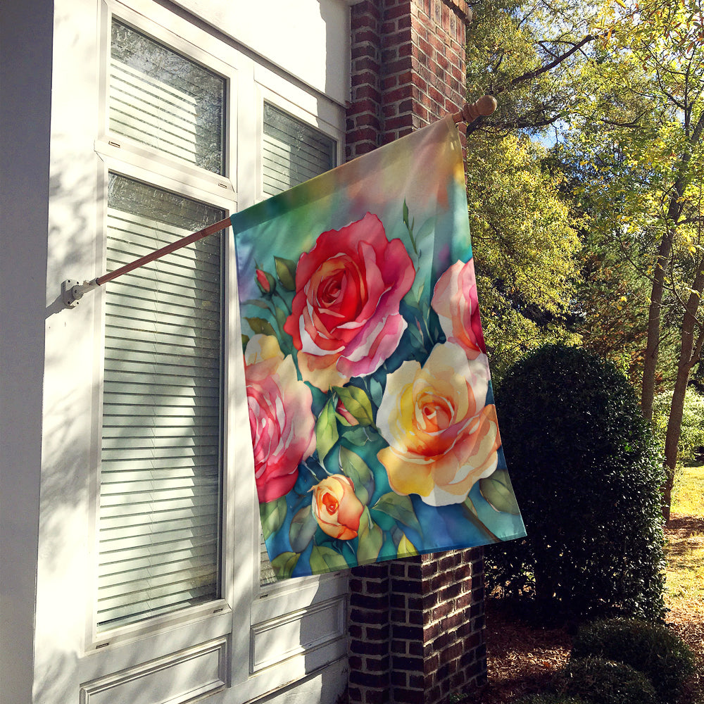 Oklahoma Roses in Watercolor House Flag