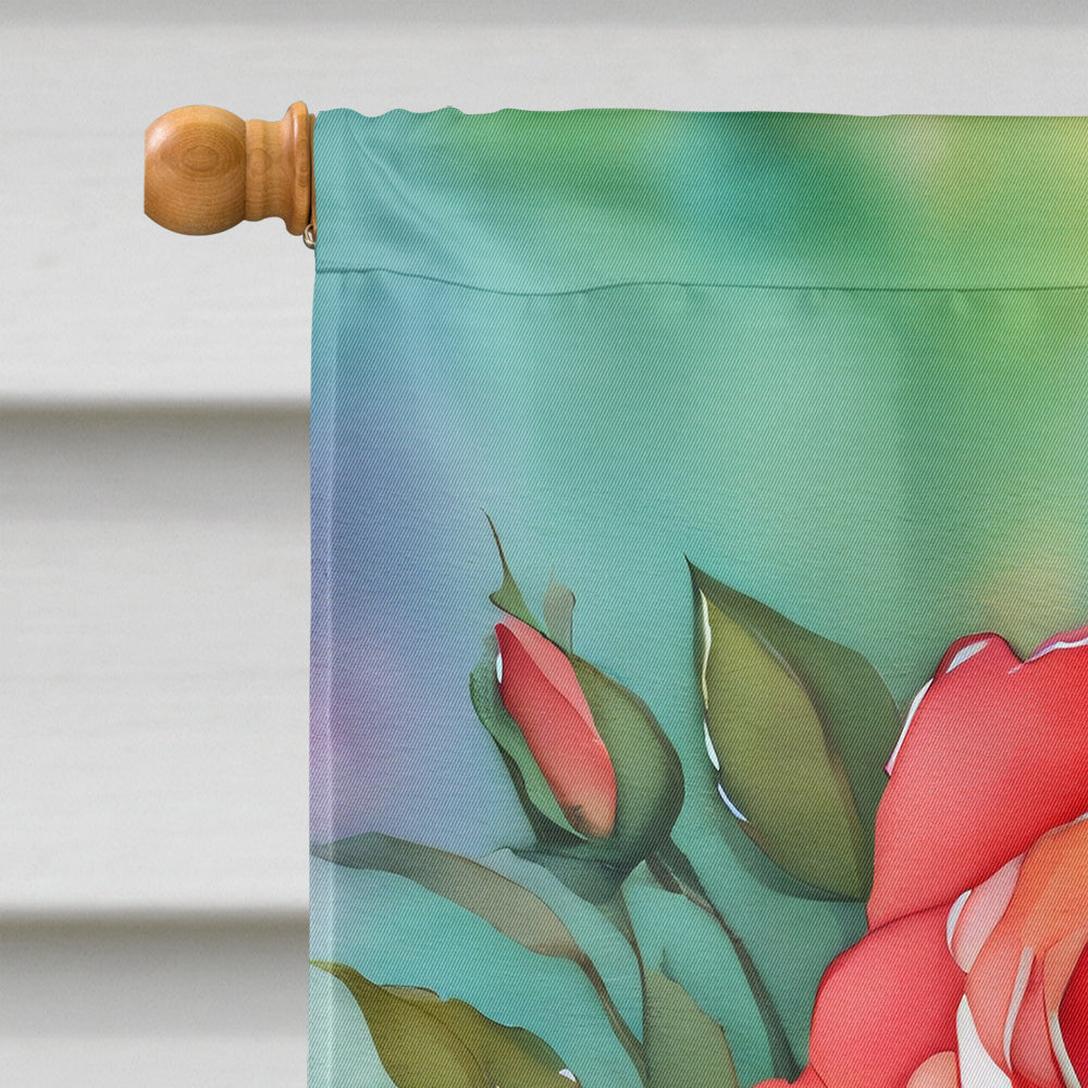 Oklahoma Roses in Watercolor House Flag