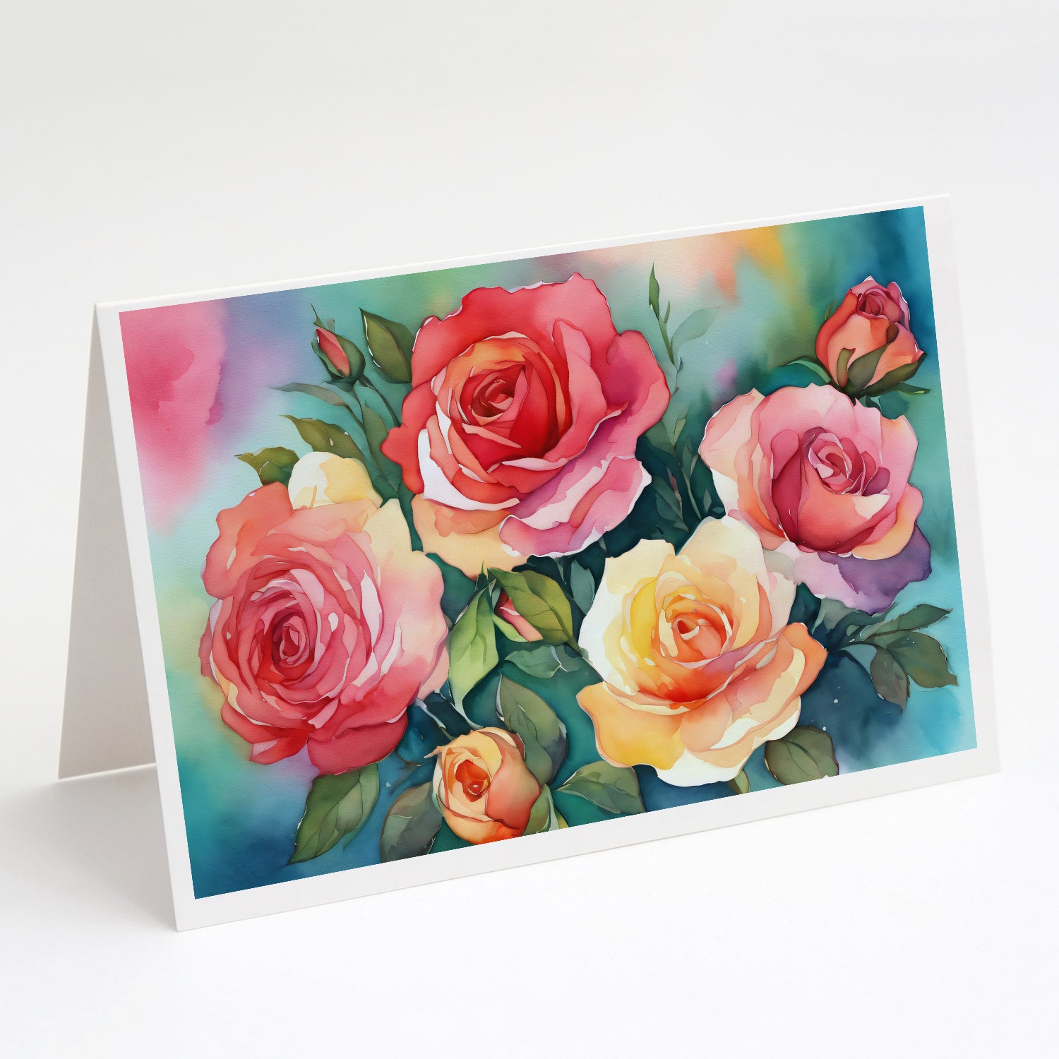 Buy this Oklahoma Roses in Watercolor Greeting Cards Pack of 8