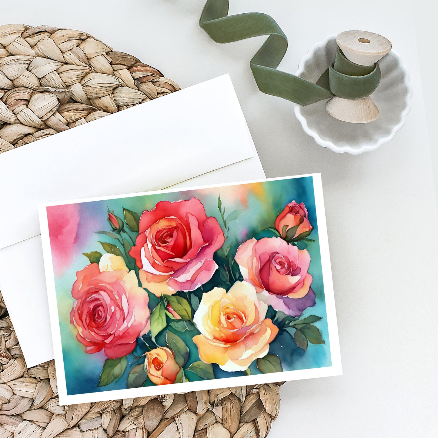 Oklahoma Roses in Watercolor Greeting Cards Pack of 8