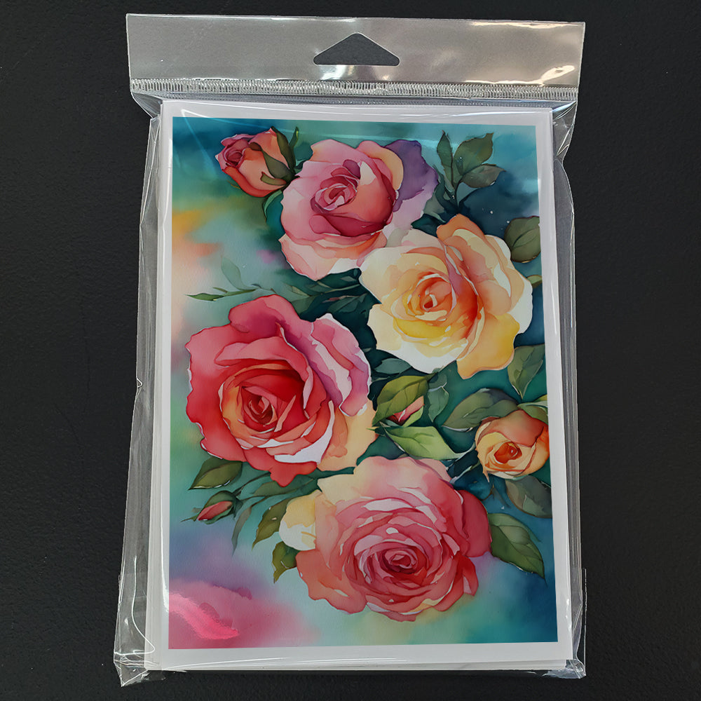 Oklahoma Roses in Watercolor Greeting Cards Pack of 8