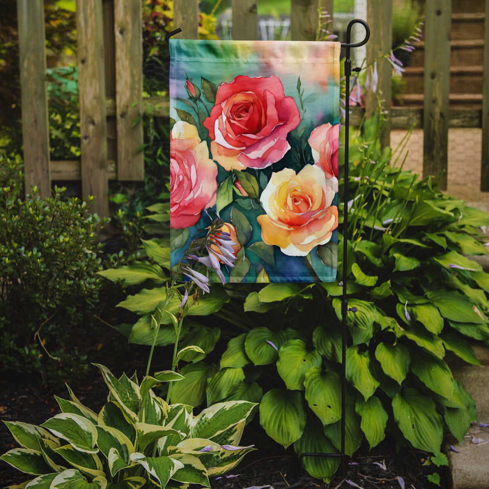 Oklahoma Roses in Watercolor Garden Flag