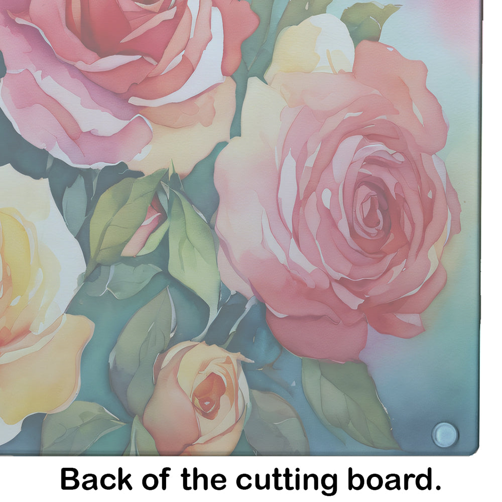 Oklahoma Roses in Watercolor Glass Cutting Board