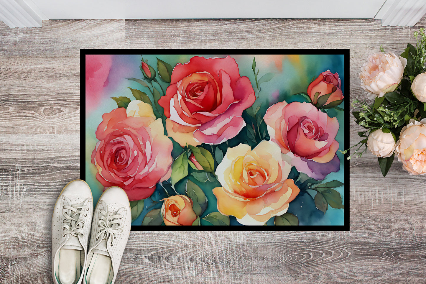 Oklahoma Roses in Watercolor Doormat