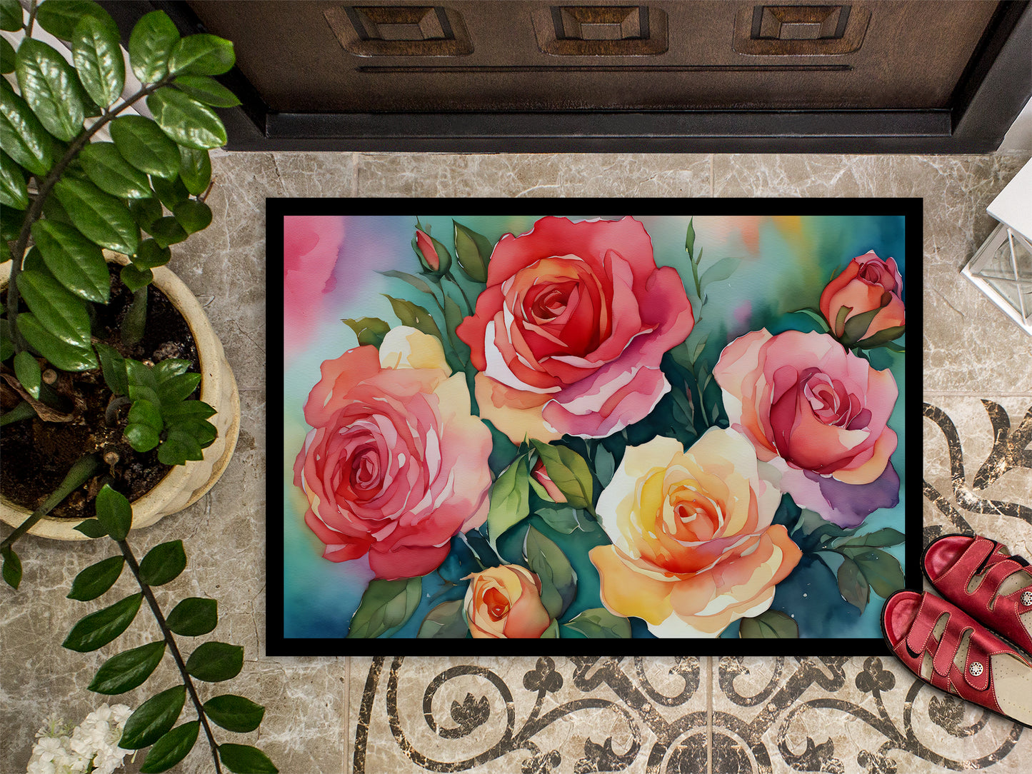 Oklahoma Roses in Watercolor Doormat