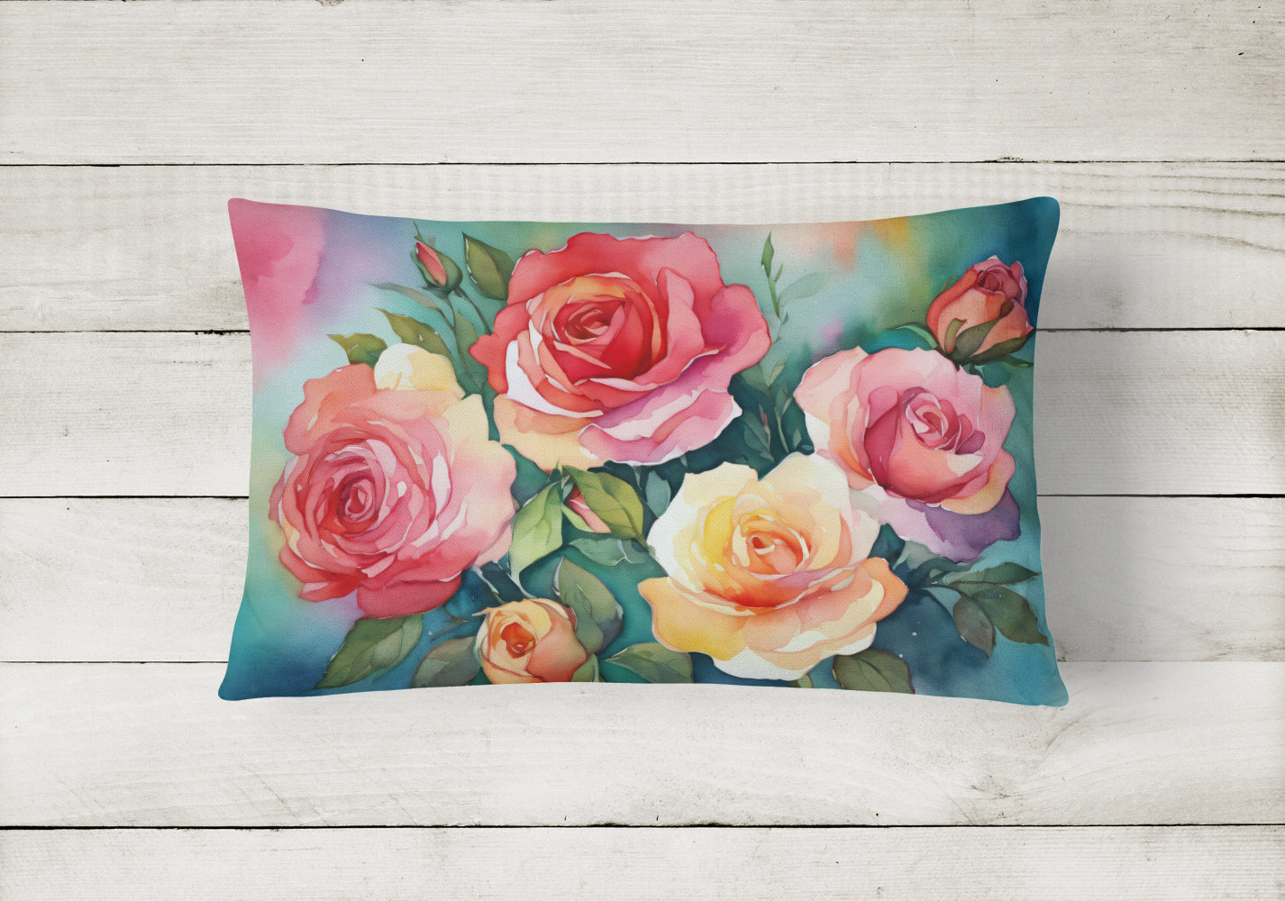 Oklahoma Roses in Watercolor Throw Pillow