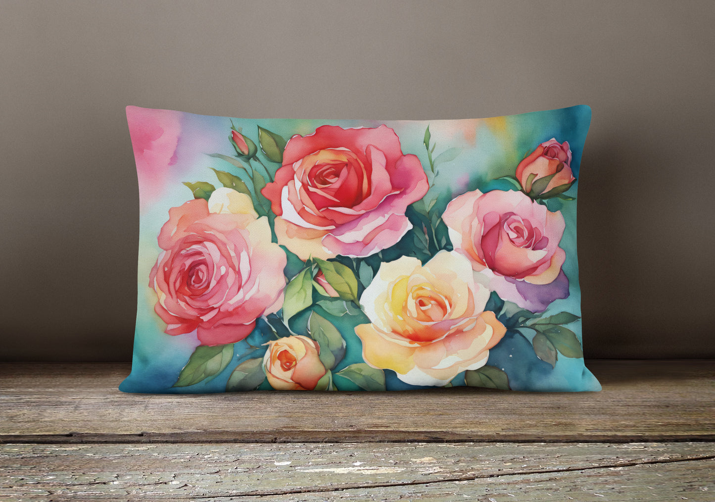 Oklahoma Roses in Watercolor Throw Pillow