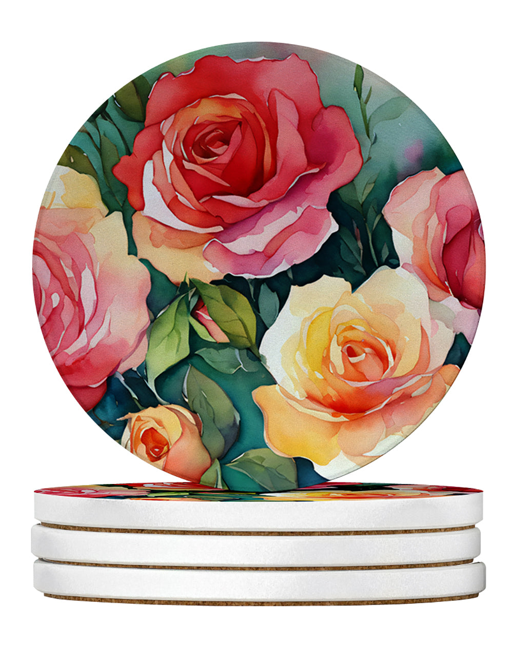 Buy this Oklahoma Roses in Watercolor Large Sandstone Coasters Pack of 4