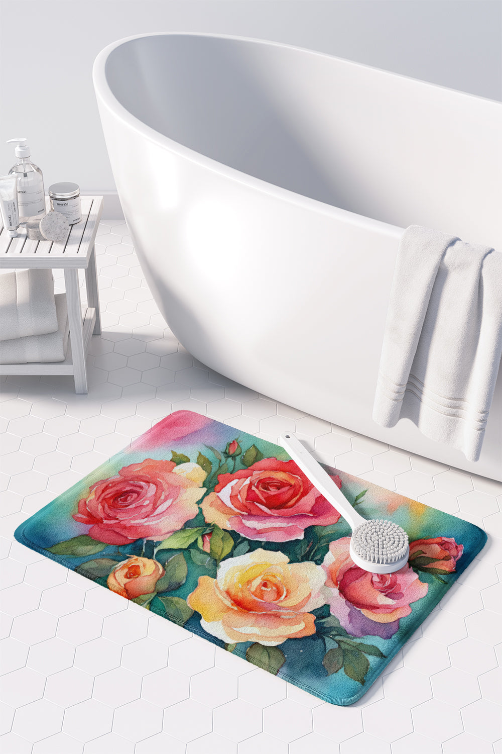 Oklahoma Roses in Watercolor Memory Foam Kitchen Mat