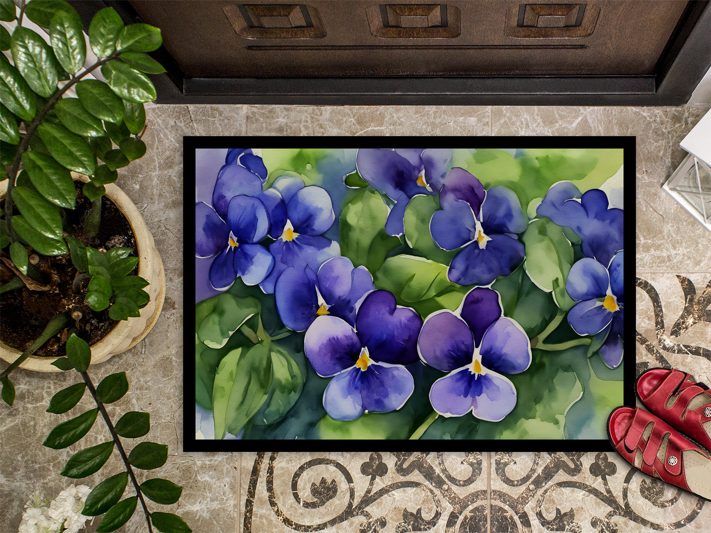 Rhode Island Violets in Watercolor Doormat