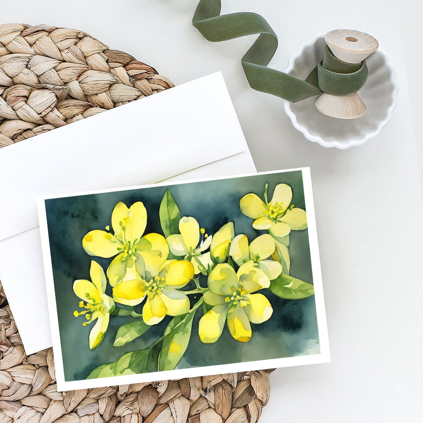 South Carolina Yellow Jessamine in Watercolor Greeting Cards Pack of 8