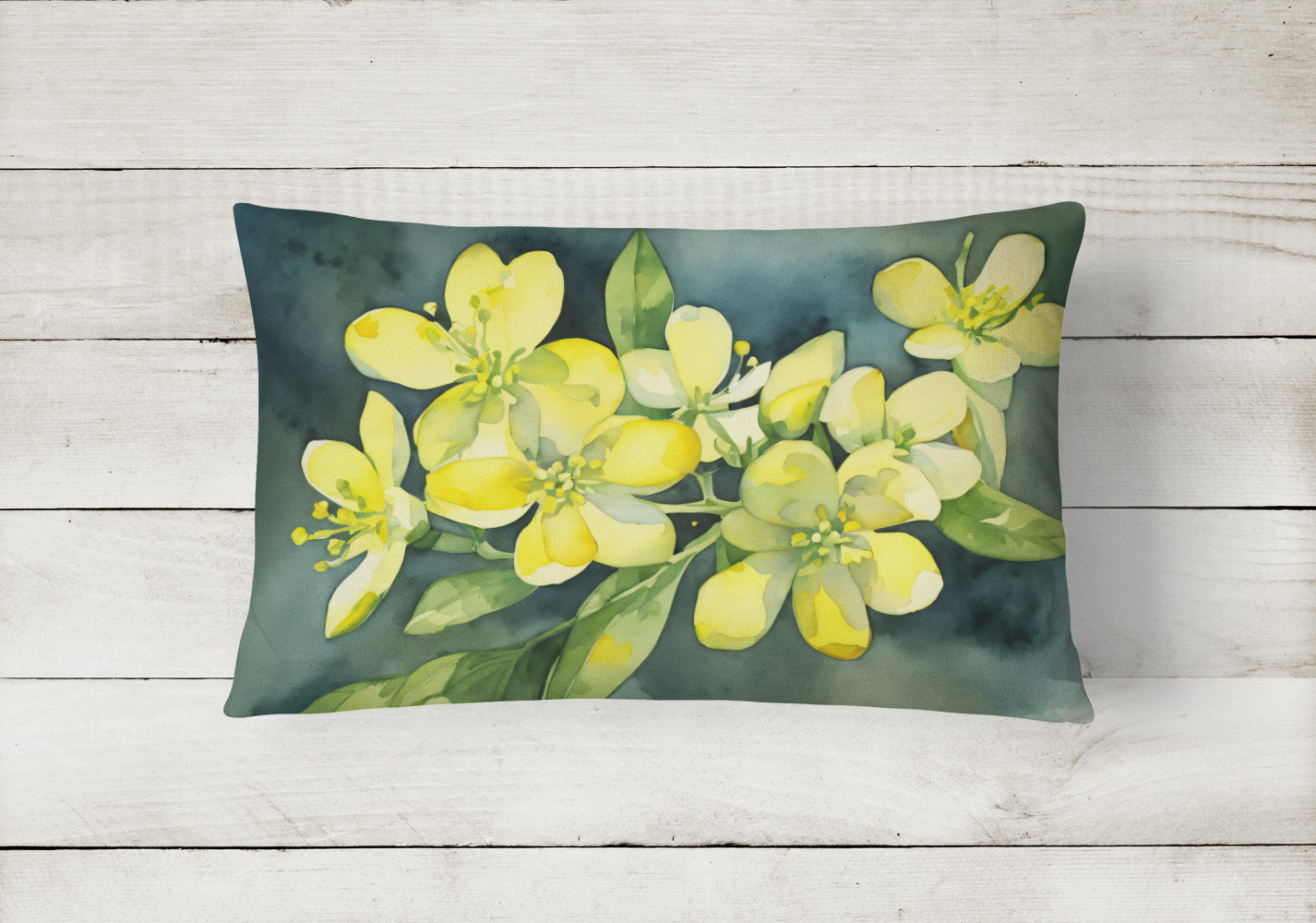 South Carolina Yellow Jessamine in Watercolor Throw Pillow