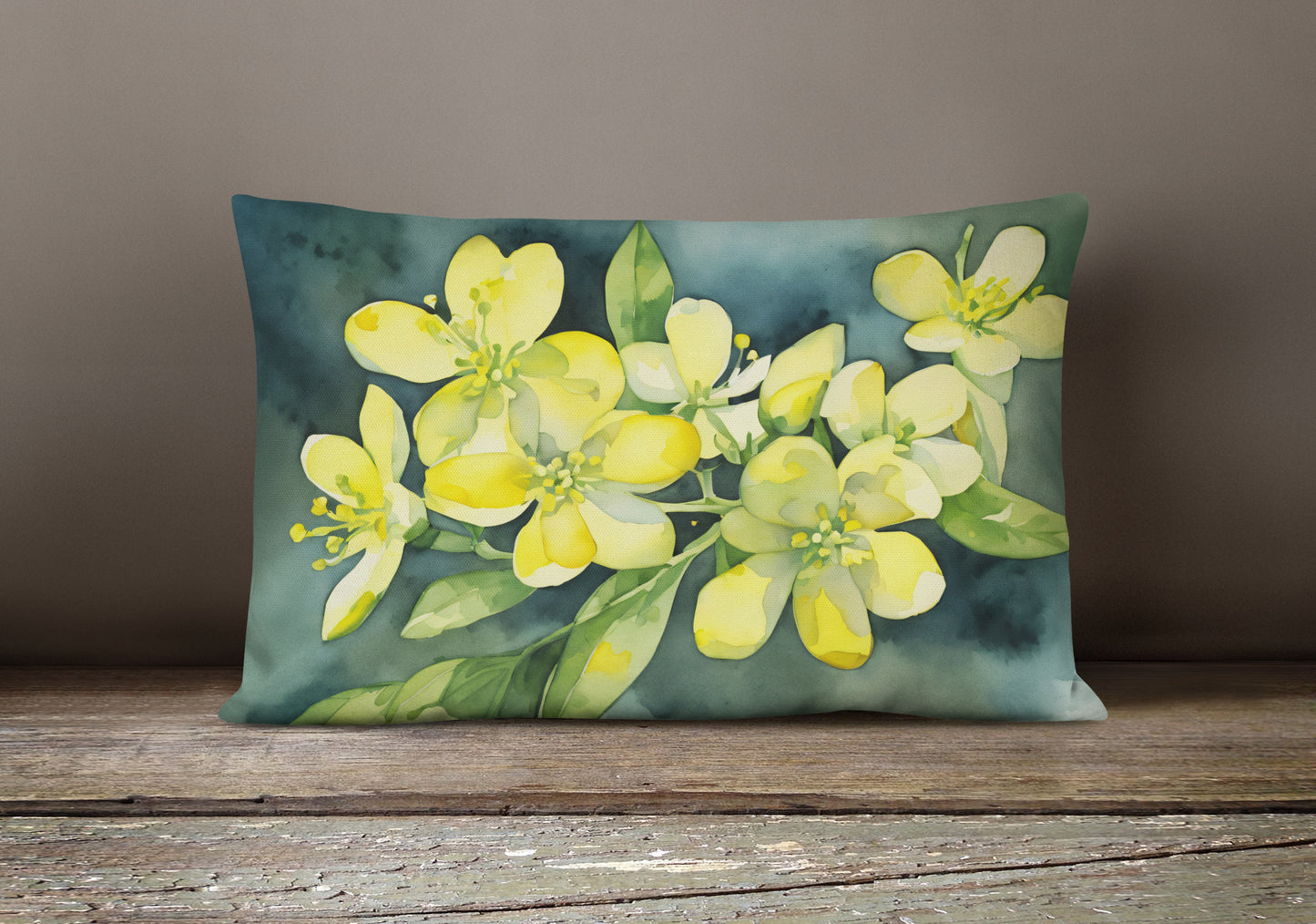 South Carolina Yellow Jessamine in Watercolor Throw Pillow