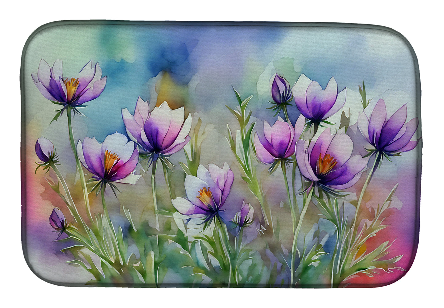 Buy this South Dakota Pasque Flowers in Watercolor Dish Drying Mat