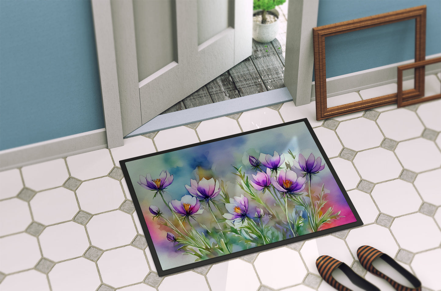 South Dakota Pasque Flowers in Watercolor Doormat