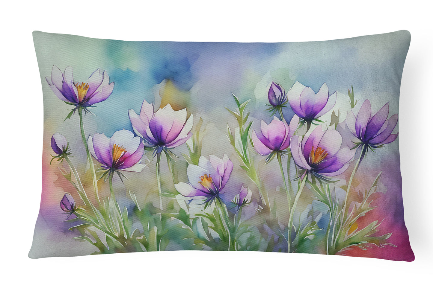 Buy this South Dakota Pasque Flowers in Watercolor Throw Pillow