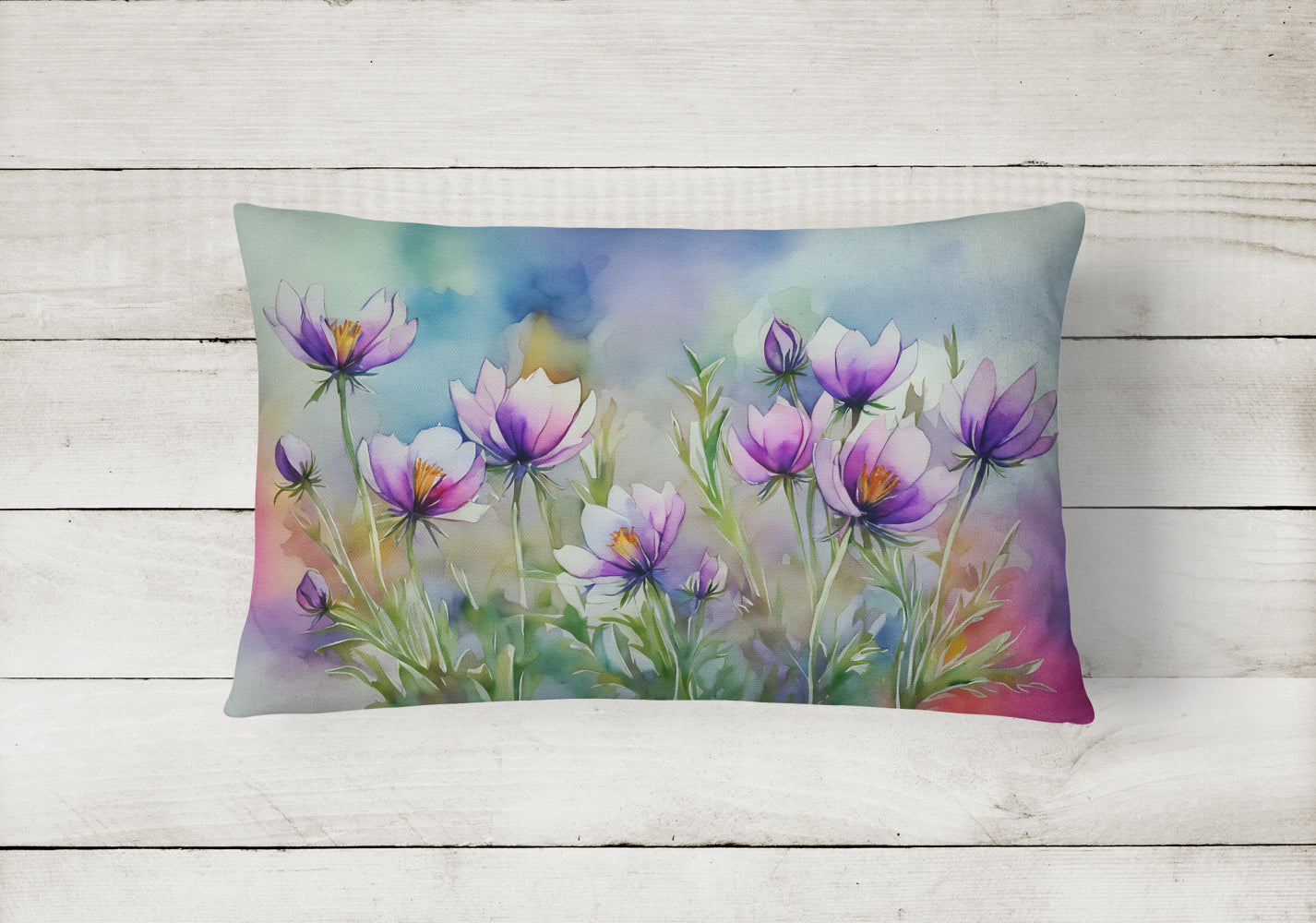 South Dakota Pasque Flowers in Watercolor Throw Pillow