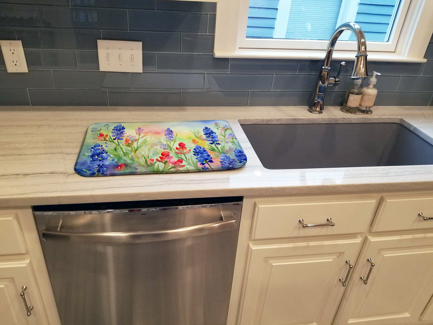 Texas Bluebonnets in Watercolor Dish Drying Mat