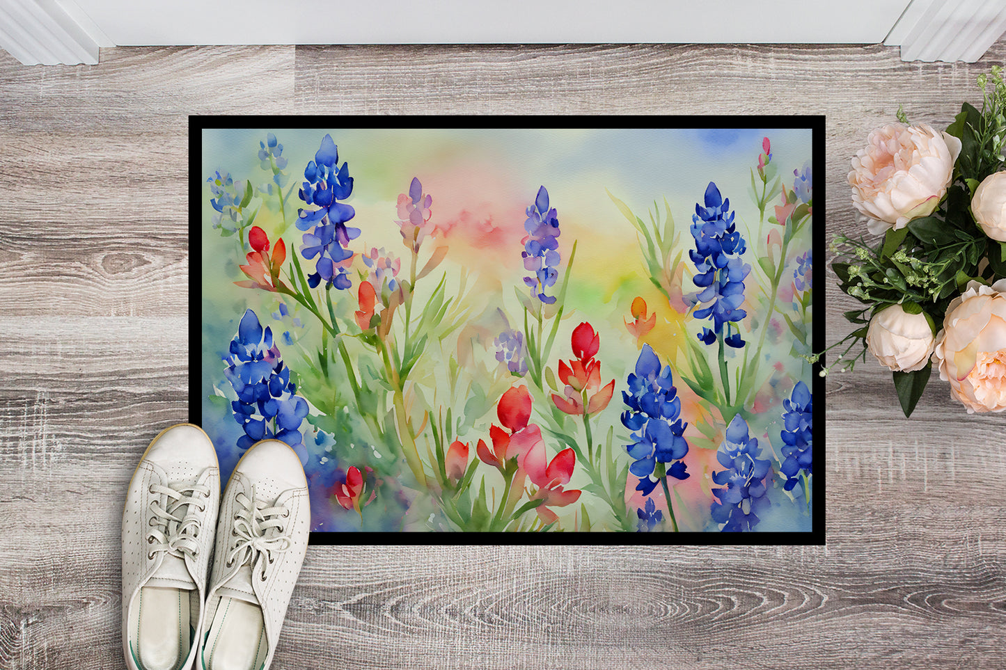 Texas Bluebonnets in Watercolor Doormat