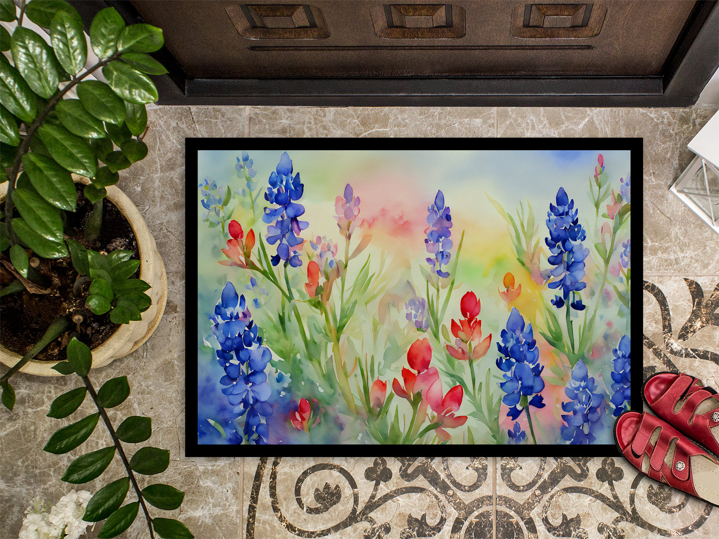 Texas Bluebonnets in Watercolor Doormat