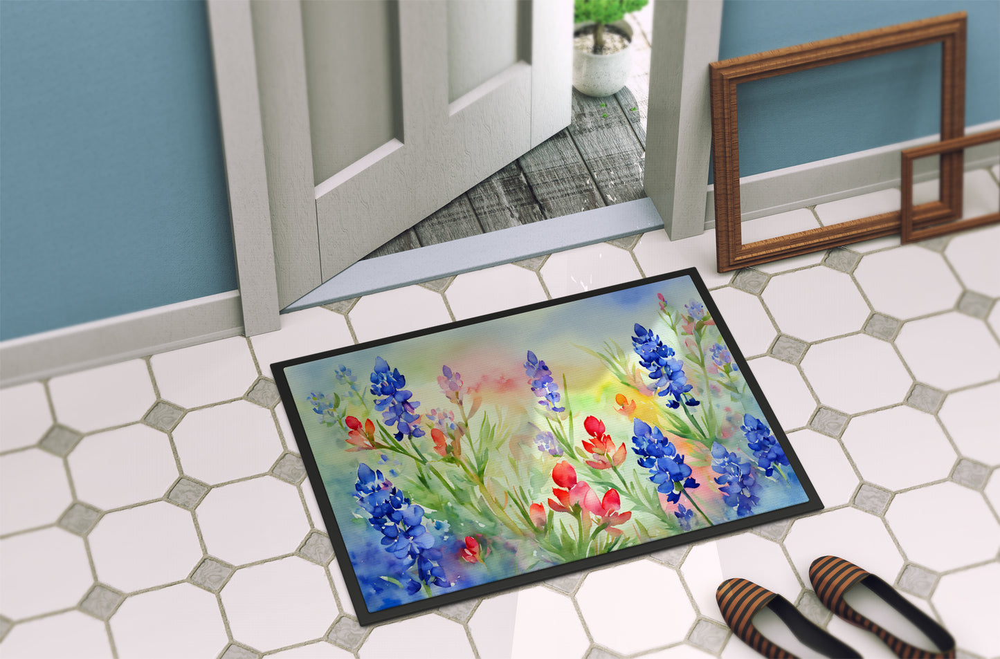 Texas Bluebonnets in Watercolor Doormat