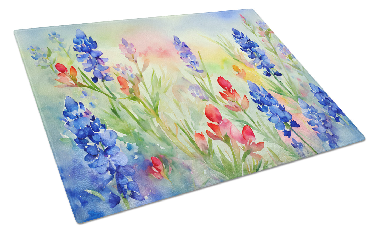 Buy this Texas Bluebonnets in Watercolor Glass Cutting Board