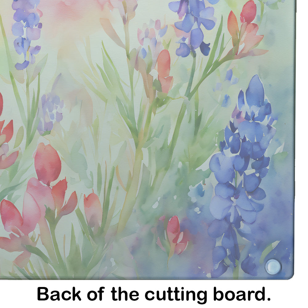 Texas Bluebonnets in Watercolor Glass Cutting Board