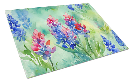 Buy this Texas Bluebonnets in Watercolor Glass Cutting Board