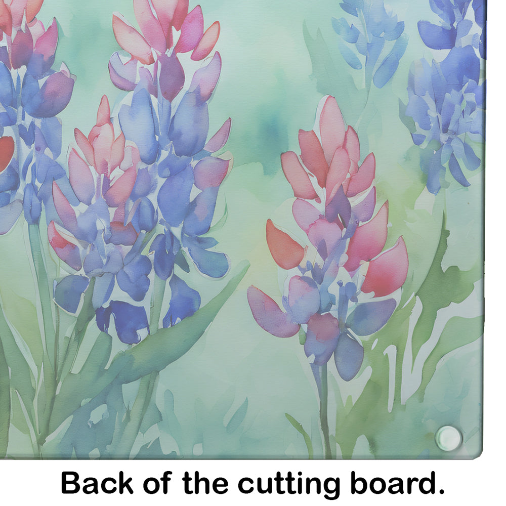 Texas Bluebonnets in Watercolor Glass Cutting Board