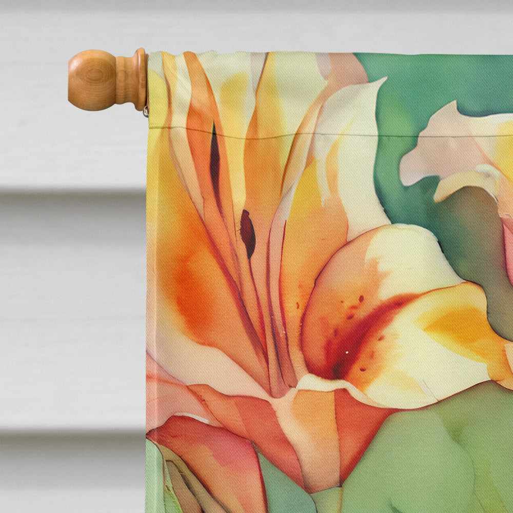 Utah Sego Lilies in Watercolor House Flag