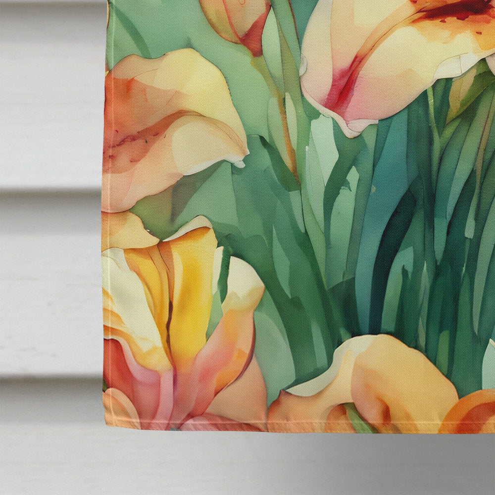 Utah Sego Lilies in Watercolor House Flag