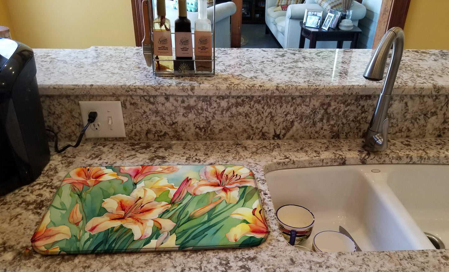 Utah Sego Lilies in Watercolor Dish Drying Mat