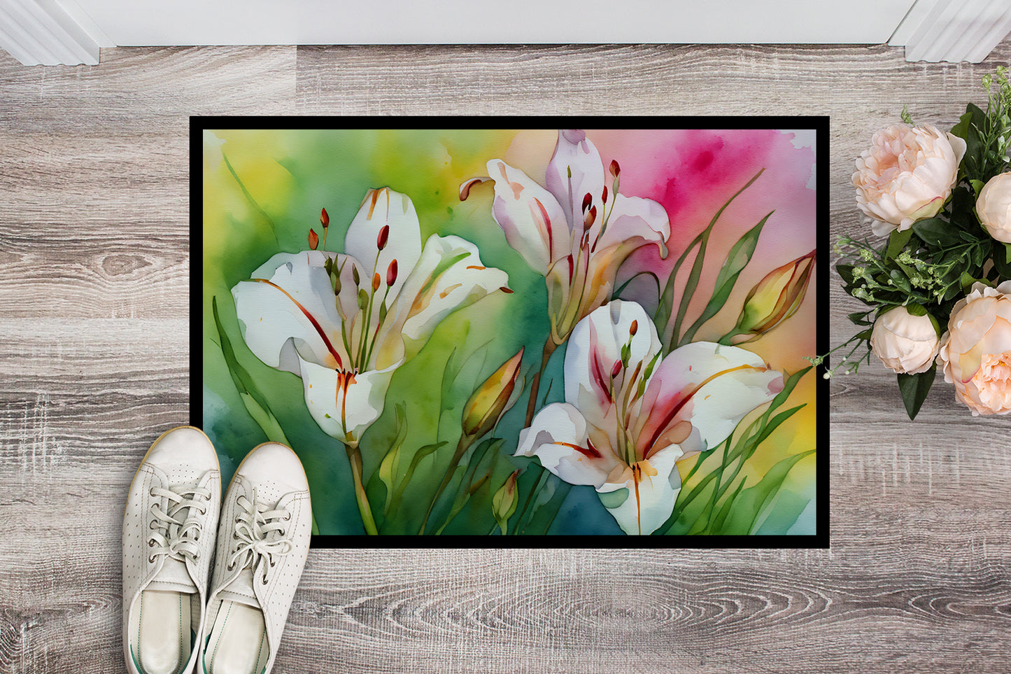 Utah Sego Lilies in Watercolor Doormat