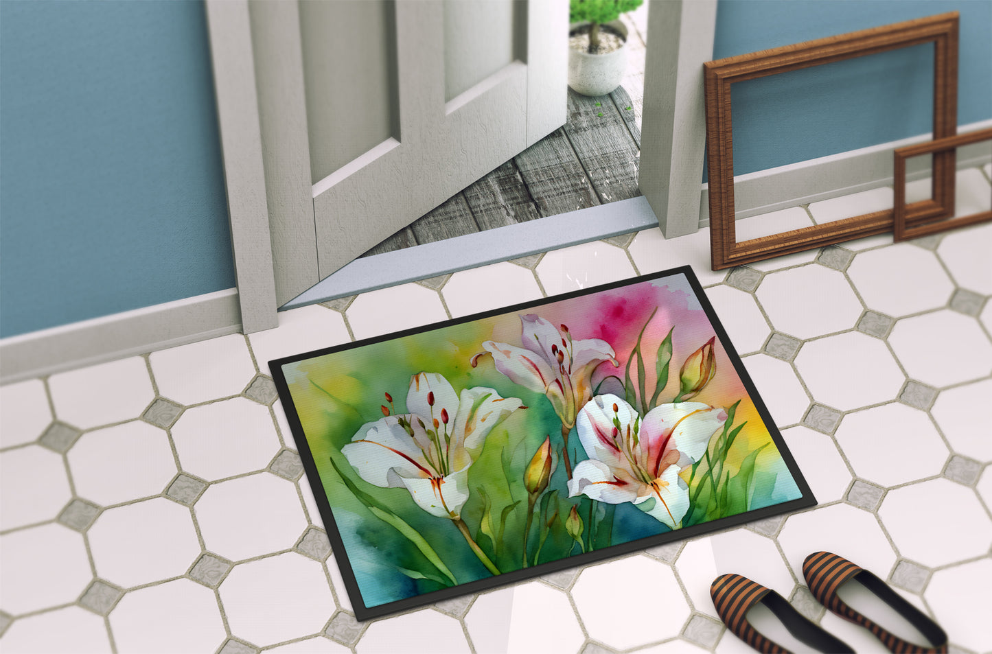 Utah Sego Lilies in Watercolor Doormat