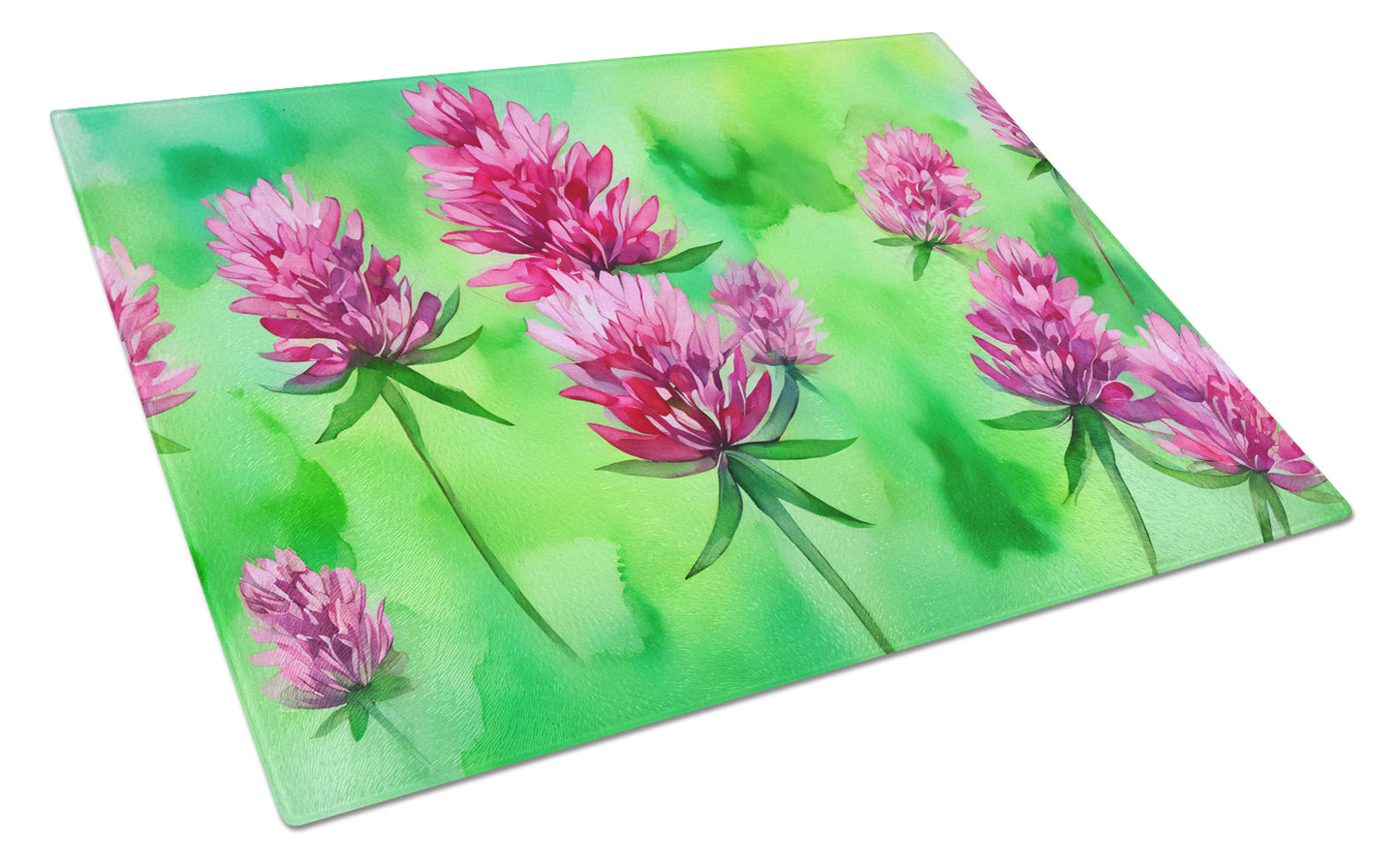 Buy this Vermont Red Clover in Watercolor Glass Cutting Board