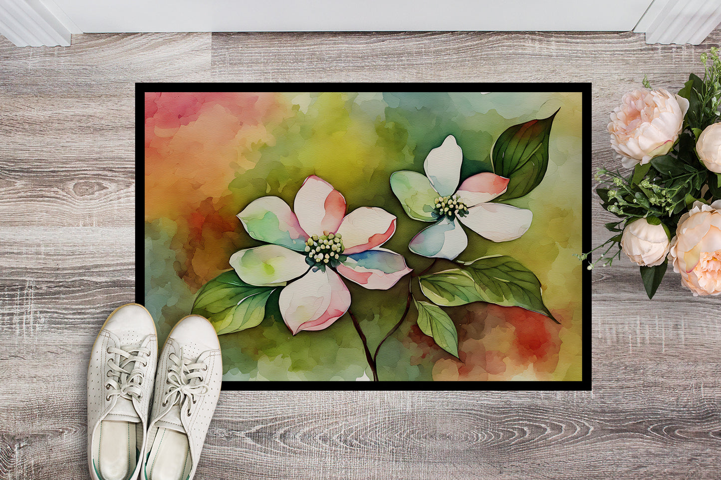 Virginia American Dogwood in Watercolor Doormat