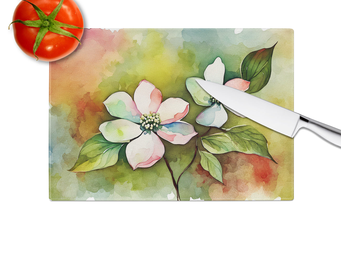 Virginia American Dogwood in Watercolor Glass Cutting Board