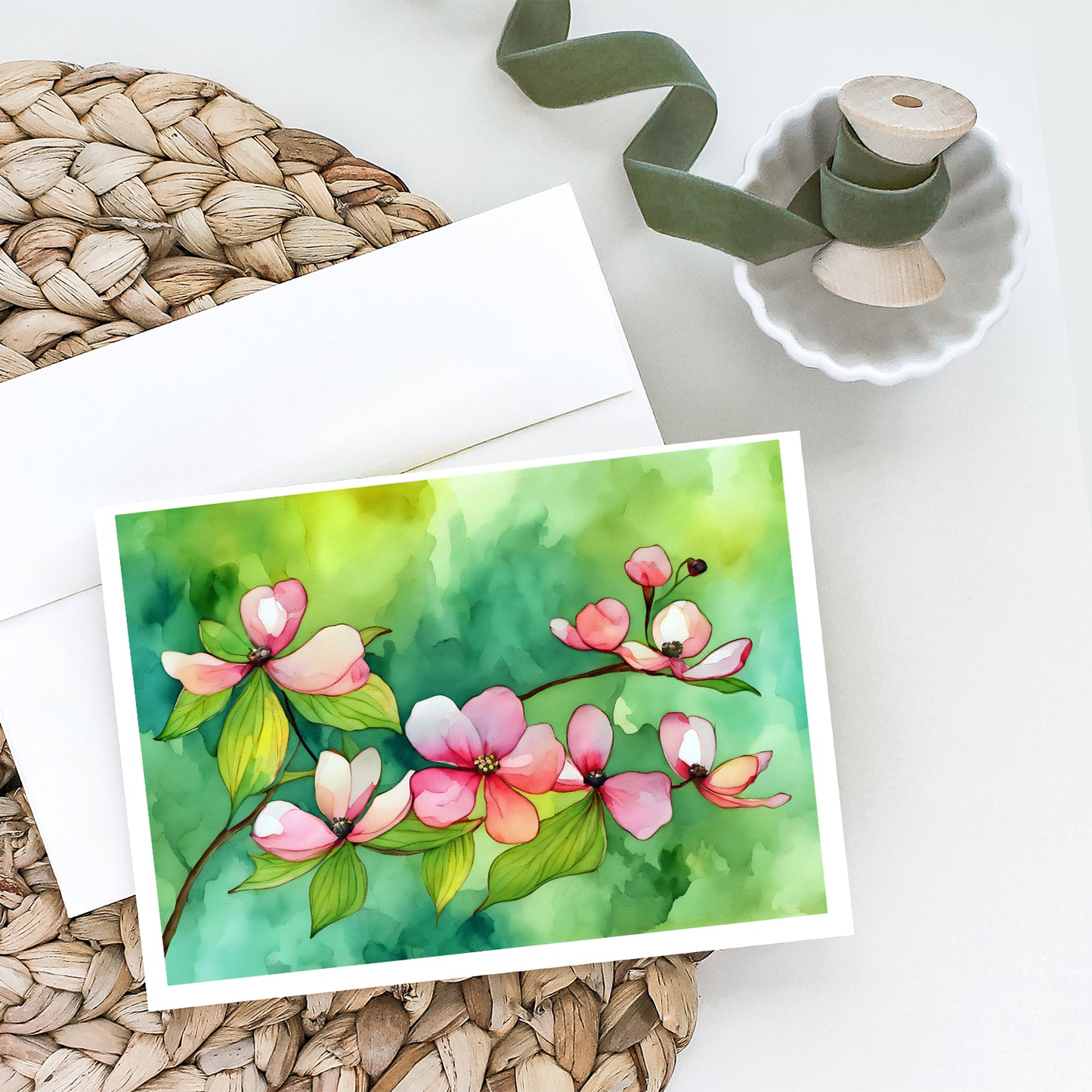 Virginia American Dogwood in Watercolor Greeting Cards Pack of 8