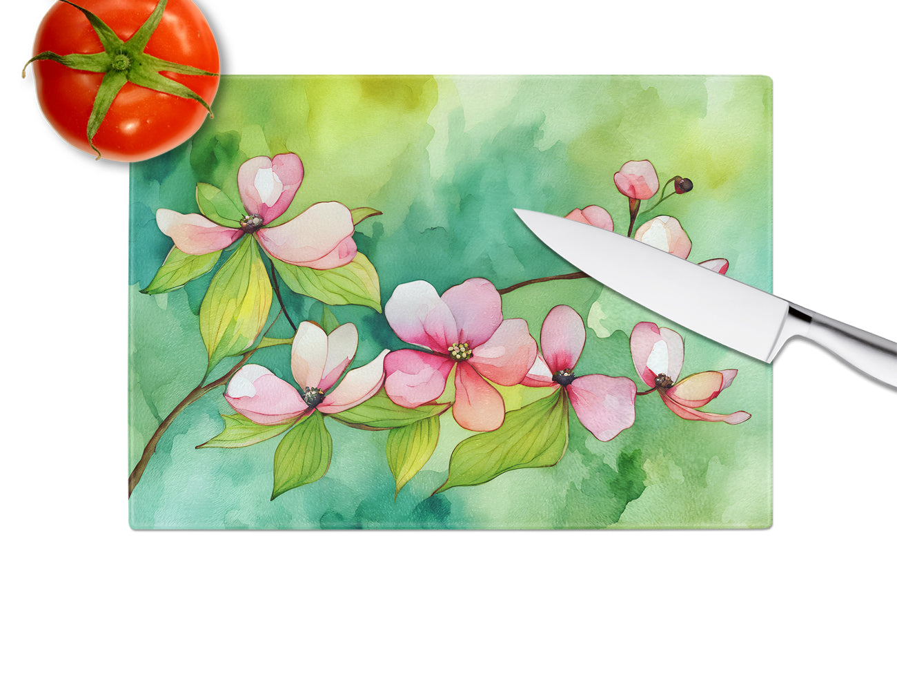 Virginia American Dogwood in Watercolor Glass Cutting Board