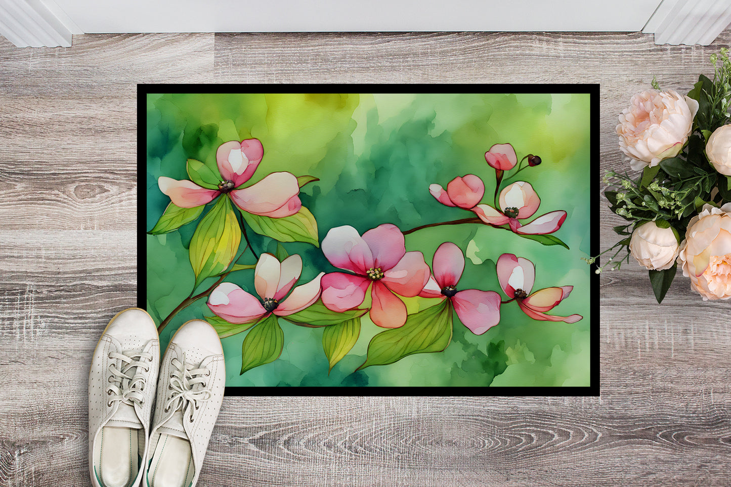 Virginia American Dogwood in Watercolor Doormat