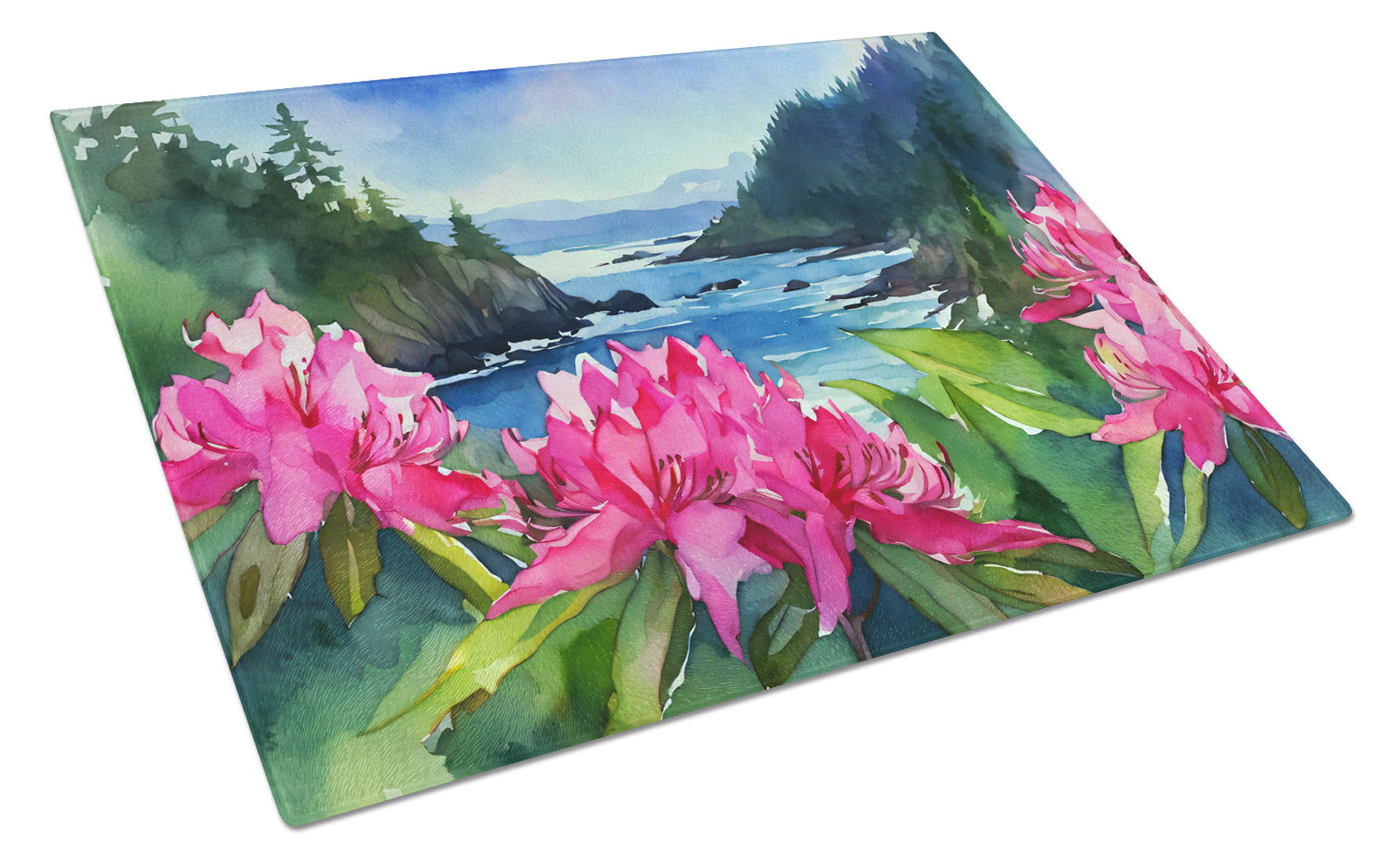 Buy this Washington Coast Rhododendrons in Watercolor Glass Cutting Board