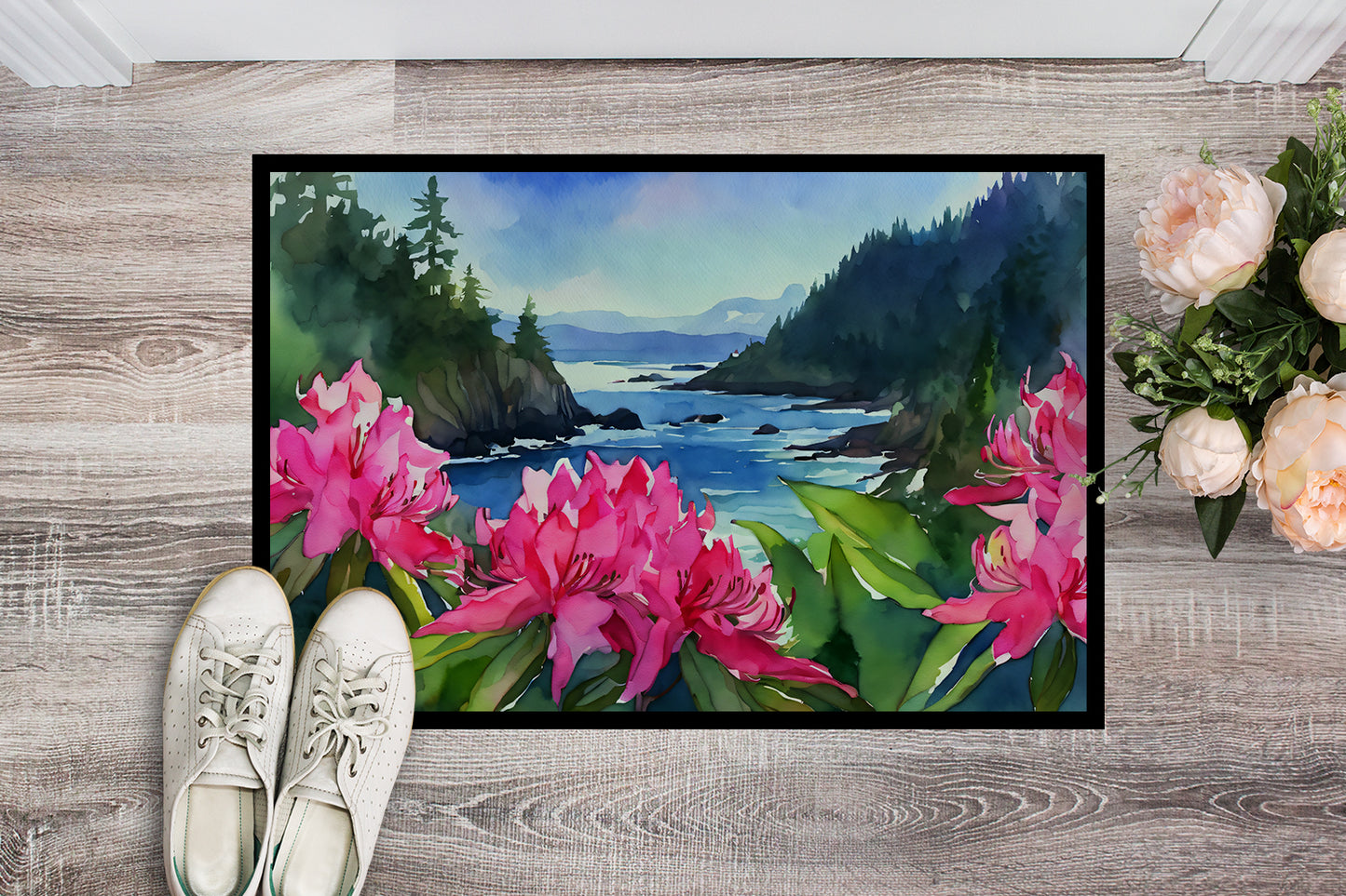 Washington Coast Rhododendrons in Watercolor Doormat