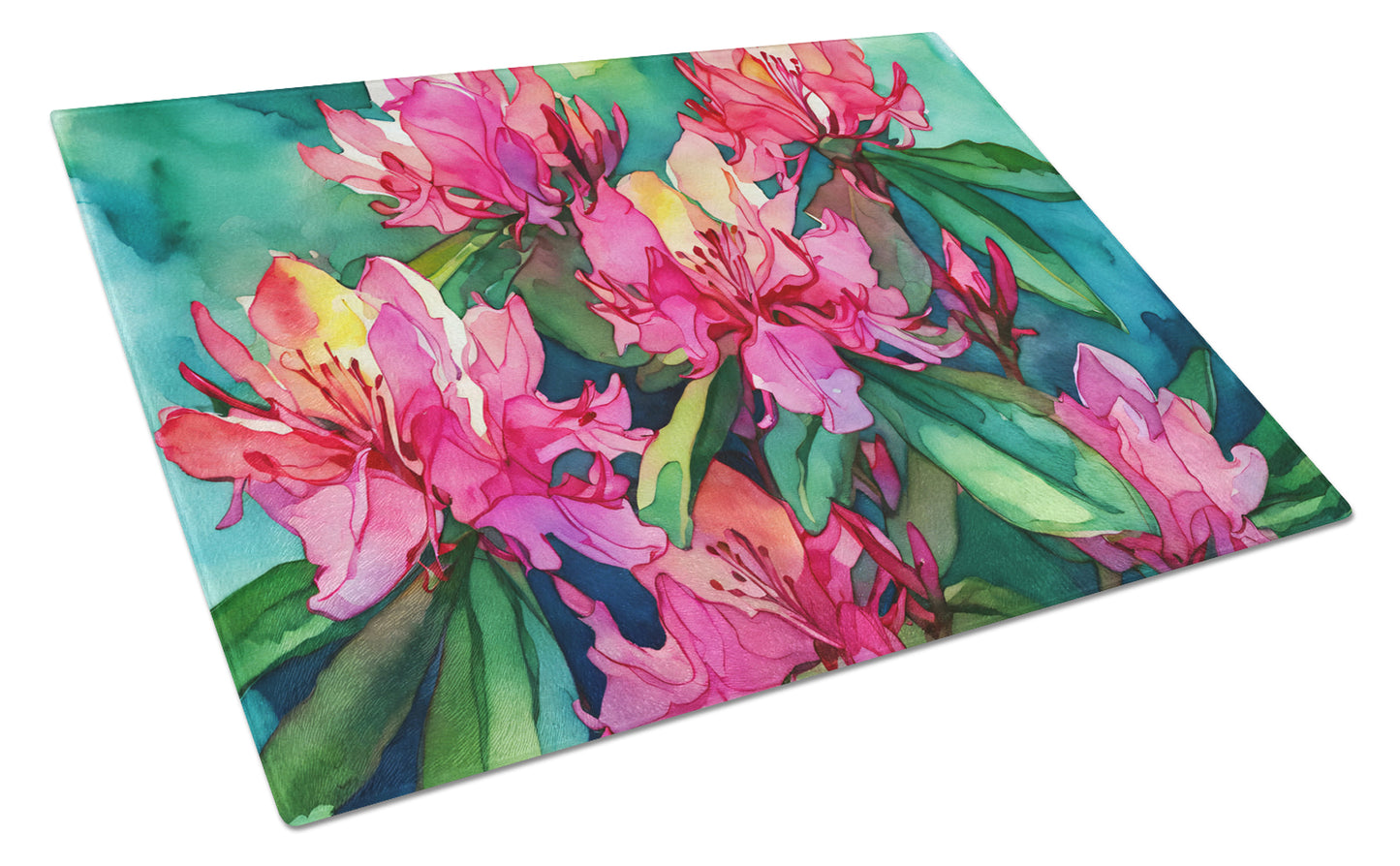 Buy this West Virginia Rhododendrons in Watercolor Glass Cutting Board