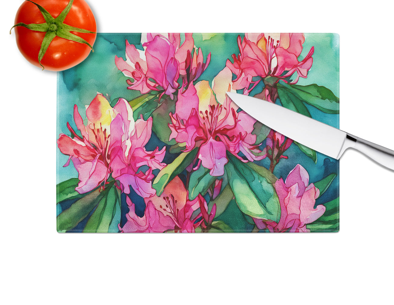 West Virginia Rhododendrons in Watercolor Glass Cutting Board