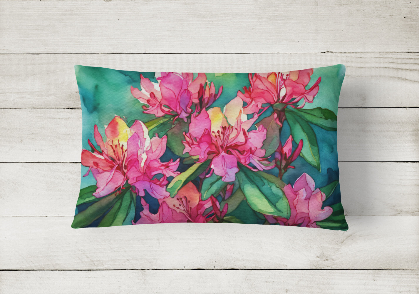 West Virginia Rhododendrons in Watercolor Throw Pillow